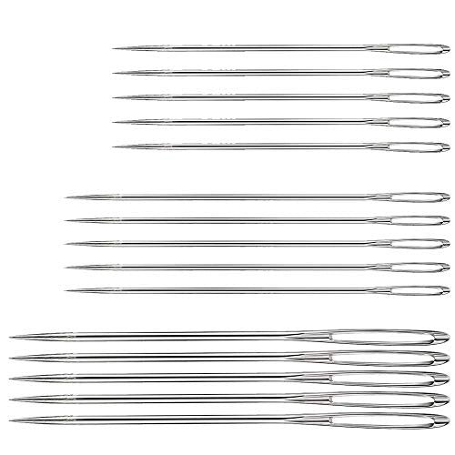 Hekisn Large Eye Sewing Needles, Sewing Needles, Stainless Steel Embroidery Thread Needle, Handmade Yarn Knitting Needles Leather Needle (15 Pieces)