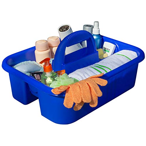 Akro-Mils 09185 Plastic Tote Tool & Supply Cleaning Caddy with Handle, (18-3/8-Inch x 13-7/8-Inch x 9-Inch), Blue (09185BLUE)
