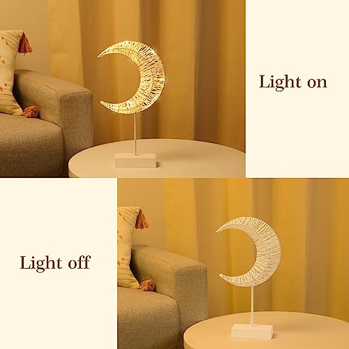 Lewondr Decorative Table Lamp, Battery Powered Christmas Moon Shape Ramadan Desk Lamp, Winding Thread Warm LED Crescent Light Xmas Home Bedroom Romantic Bedside Desktop Nightstand Decoration - White