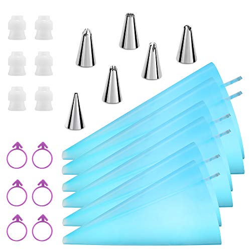 Kasmoire Reusable Piping Bags and Tips Set, Cake Decorating Tools with Icing Pastry Bags, Icing Bags Tips, Couplers and Frosting Bags Ties for Cookie Cupcakes