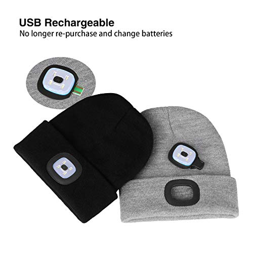 PRAVETTE Unisex Beanie with Light Gifts for Men Dad Father Husband USB Rechargeable Hands Free LED Headlamp Cap Mens Gifts A-Black