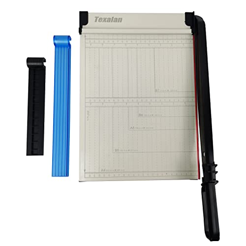 TEXALAN Paper Cutter Letter Size Paper Trimmer 12” Cut Length 12 Sheet Capacity Guillotine Paper Photo Cutter with Magnet Clamp, Paper Guide, Size Guideline