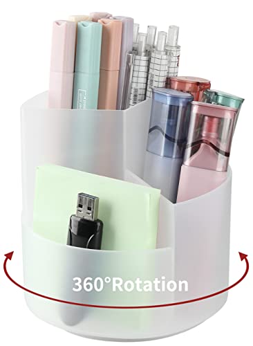 Desk Pencil Pen Holder, 3 Slots 360-Degree Spinning Pencil Pen Desk Organizers, Desktop Storage Pen Organizers Stationery Supplies, Cute Pencil Cup Pot for Office, School, Art Supply, Kids - Clear