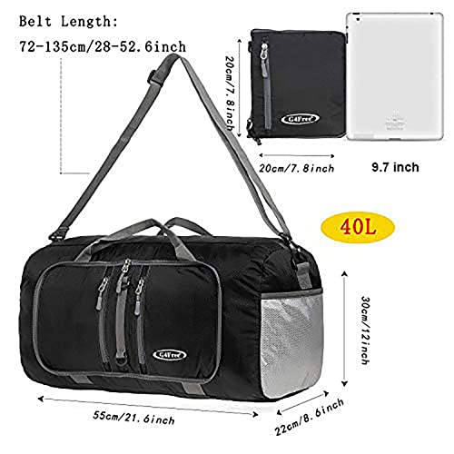 G4Free 40L 65L Foldable Duffel Bag Water Resistant Carry On Tote Bag Lightweight Packable Duffel Bag for Travel Overnight Weekender Bag for Men Women