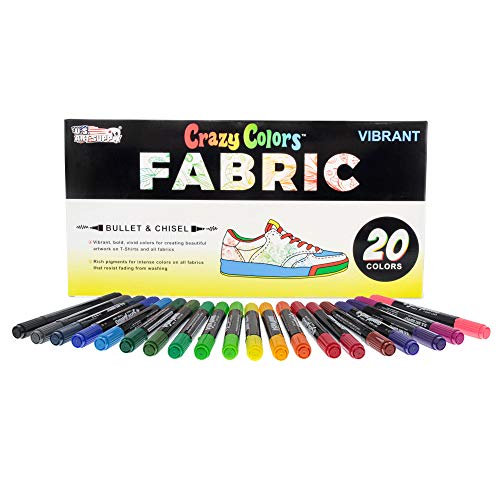 US Art Supply Super Markers 20 Unique Colors Dual Tip Fabric & T-Shirt Marker Set-Double-Ended with Chisel Point and Fine Point Tips - 20 Permanent Ink Vibrant and Bold Colors