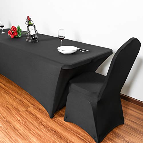 Obstal 6ft Stretch Spandex Table Cover for Standard Folding Tables - Universal Rectangular Fitted Tablecloth Protector for Wedding, Banquet and Party （Black, 72 Length x 30 Width x 30 Height Inches）