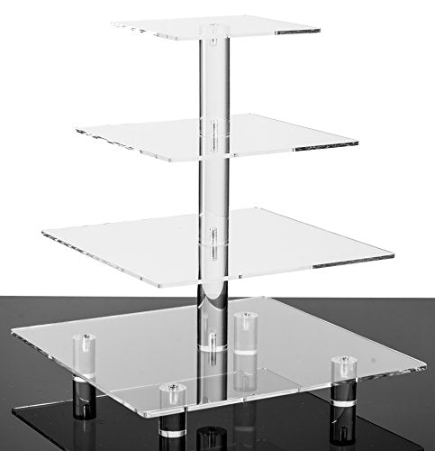 Jusalpha® Large 4 Tier Square Acrylic Cupcake Tower Stand for Dessert, Pastry, Serving Platter-Candy Bar Party Décor and Supply(with Rod Feet) (4SF-V2)