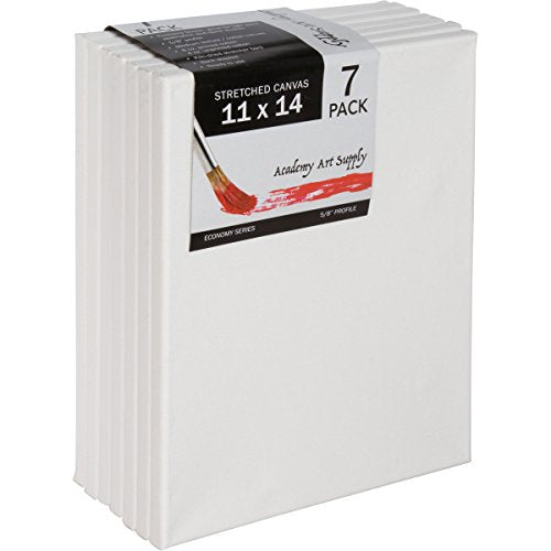 Academy Art Supply Stretched Canvas (11x14) - Blank Canvas for Painting Bulk Pack of 7 - Acid-Free White Canvas Panels - Ideal for Painters, Students, Kids