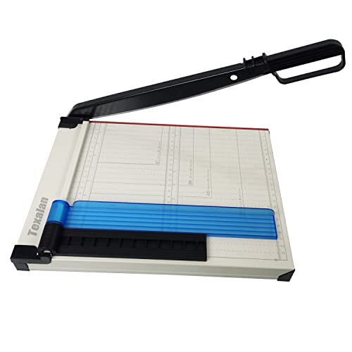 TEXALAN Paper Cutter Letter Size Paper Trimmer 12” Cut Length 12 Sheet Capacity Guillotine Paper Photo Cutter with Magnet Clamp, Paper Guide, Size Guideline