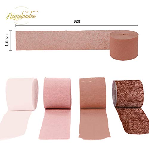 NICROLANDEE Wedding Party Supplies - 8 Rolls Rose Gold Crepe Paper Streamers Tassels Streamer Paper for Wedding Valentine's Day Birthday Baby Bridal Shower Family Gathering Decorations, 82ft Long