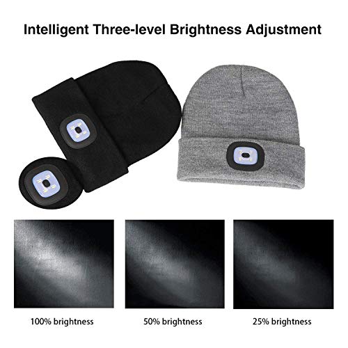PRAVETTE Unisex Beanie with Light Gifts for Men Dad Father Husband USB Rechargeable Hands Free LED Headlamp Cap Mens Gifts A-Black
