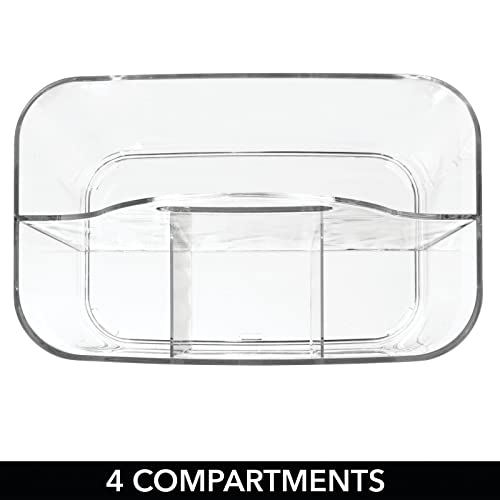mDesign Plastic Cutlery Storage Organizer Caddy Bin Tote with Handle - Kitchen Cabinet Divided Pantry Basket for Forks, Knives, Spoons, Napkins, Indoor/Outdoor Use, Lumiere Collection, Clear