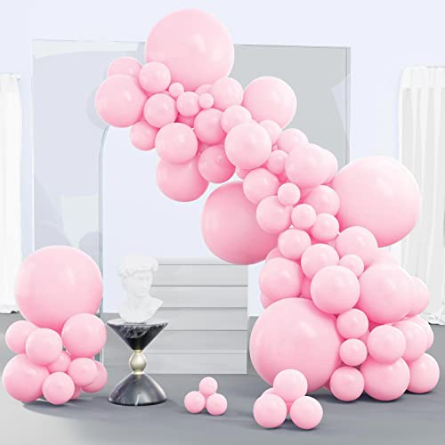 PartyWoo Pastel Pink Balloons, 140 pcs Pink Balloons Different Sizes Pack of 18 Inch 12 Inch 10 Inch 5 Inch Baby Pink Balloons for Balloon Garland Balloon Arch as Birthday Party Decorations, Pink-Q05