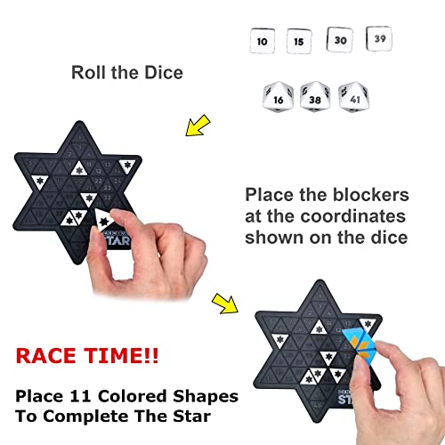 The Genius Star - Toy of The Year Award Winning Family Board Game. 165,888 Possible Puzzles by Filling in Colored Shapes with Blockers to Complete A Star! Golden Star Twist!