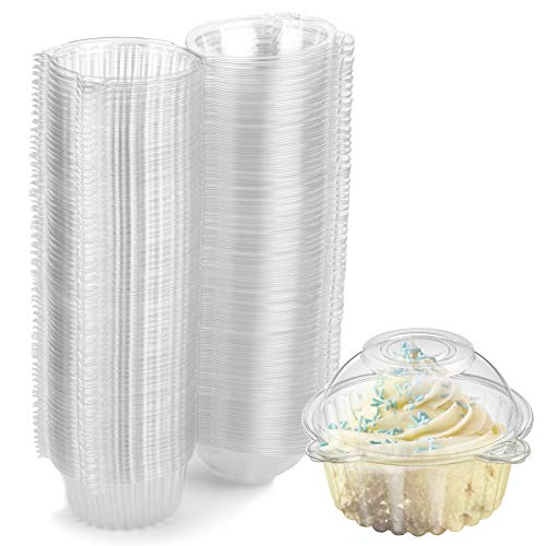 Bekith 150 Pack Individual Cupcake Holder, Thick Clear Plastic Dome Single Cupcake Carrier Muffin Container Holders Cases Boxes Cups for Sandwich, Hamburgers, Fruit, Salad, Party Favor Cake