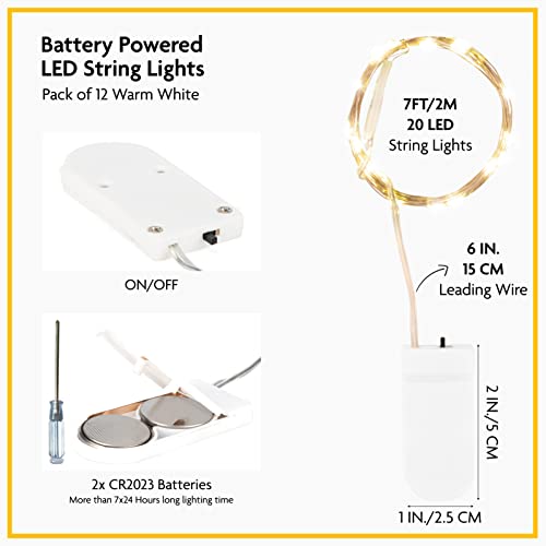 SINAMER 12 Pack Fairy Lights Battery Operated String Lights, 7ft 20 Led Waterproof Copper Wire Firefly Starry for DIY Wedding Party Bedroom Christmas (Warm White)