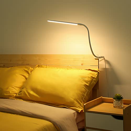 Lepro Clip on Desk Lamp LED Reading Light Dimmable USB Clamp Lamp with 3 Color Modes 10 Brightness, Adjustable Flexible Gooseneck Swing Arm for Bed Headboard, Workbench, Home Office, Nail Lamp, White