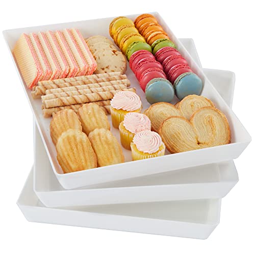 US Acrylic Avant White Plastic Serving Trays (Set of 3) 15” x 10” | Large Reusable Rectangular Party Platters | Serve Appetizers, Fruit, Veggies, & Desserts | BPA-Free & Made in USA