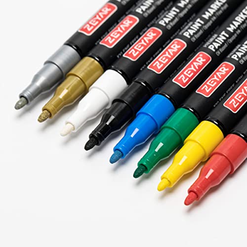 ZEYAR Permanent Oil-Based Paint Markers, Expert of Rock Painting, 8 Colors. Permanent Ink & Waterproof, Works on Rock, Wood, Glass, Metal, Ceramic and more (8 Regular Colors Fine Point)