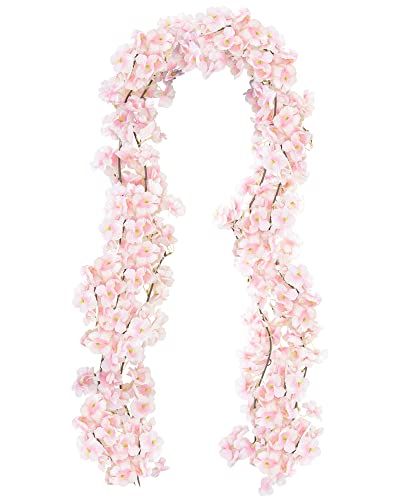 CEWOR Fake Cherry Blossom Flower Vines 2pcs Artificial Flowers Hanging Silk Flowers Garland for Wedding Party Pink Room Decor Japanese Kawaii Decor Outdoors