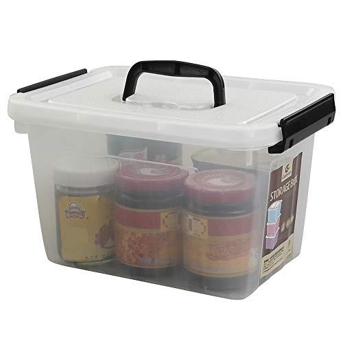 Kekow 6 L Clear Storage Box, Plastic Storage Latch Box with Black Handle, 4-Pack