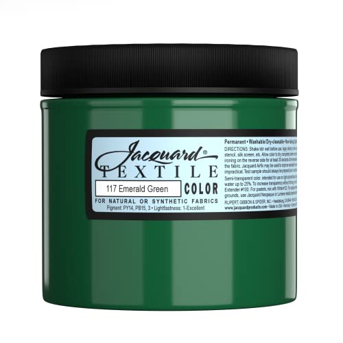 Jacquard Fabric Paint for Clothes - 8 Oz Textile Color - Emerald Green - Leaves Fabric Soft - Permanent and Colorfast - Professional Quality Paints Made in USA - Holds up Exceptionally Well to Washing
