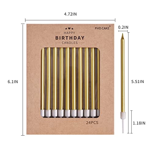 PHD CAKE 24-Count Gold Long Thin Metallic Birthday Candles, Cake Candles, Birthday Parties, Wedding Decorations, Party Candles, Cake Decorations
