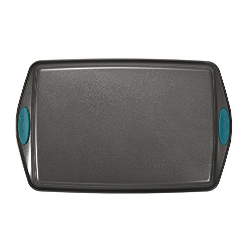 Rachael Ray Bakeware Nonstick Cookie Pan Set, 3-Piece, Gray with Marine Blue Grips