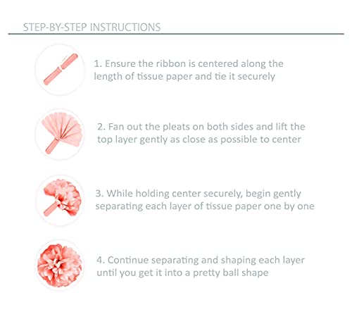 20 PCS Rose Gold Party Decorations - Metallic Foil and Tissue Paper Pom Poms - Birthday Party Decoration - Baby Shower - Bridal Shower - Bachelorette - Garden Party - 14", 10", 8", 6"