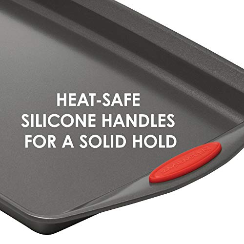 Rachael Ray Yum-o! Nonstick Bakeware 12-Cup Muffin Tin With Grips / Nonstick 12-Cup Cupcake Tin With Grips - 12 Cup, Gray with Red Grips