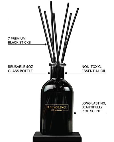 Benevolence LA Reed Diffuser Set, Relaxing Bergamot & Jasmine Fragrance Diffuser | Aromatherapy Reed Diffuser Sticks, Scented Oil Diffuser Sticks | Bathroom Diffuser, Scented Sticks Diffuser