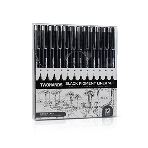 TWOHANDS Micro Pigment Pens, Art Fineliner Ink Technical Drawing Pen, Fine Point, Black, Waterproof, for Watercolor, Sketching, Anime, Manga, Scrapbooking 20413, Set of 12