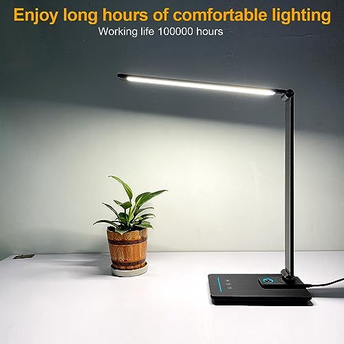 GLITI LED Desk Lamp, Eye-Friendly Dimmable Desk Light, 5 Light Colors, 6 Brightness Levels, Touch Control Table Lamp with USB Charging Port, Night Light, Auto Timer, for Dorm, Home, Office(Black)