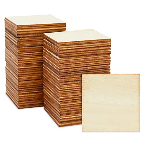 Juvale 60 Pieces 2x2 Wood Squares for DIY Crafts, Unfinished Wooden Cutout Tiles for Painting