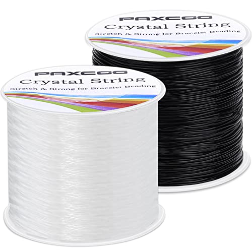 Bracelet String, Paxcoo 2 Rolls Elastic Stretchy Bead String Cord for Clay Beads Kandi Pony Beads Bracelets Jewelry Making (0.5MM, Crystal & Black)