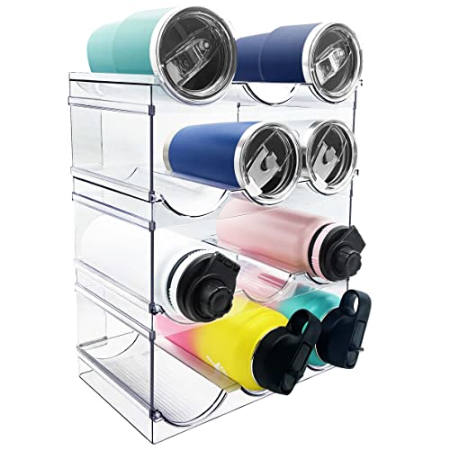 Spaclear Water Bottle Organizer, Stackable Kitchen Pantry Organization and Storage Shelf, Plastic Holder for Fridge Kitchen Cabinet Organizer and Storage, Tumbler Travel Mug Cup Organizer