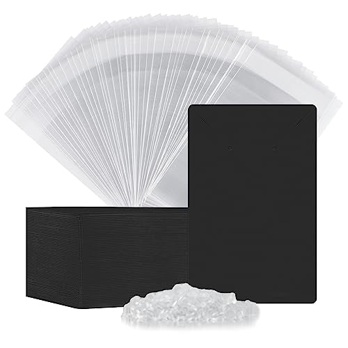 Earring Cards, Set Jewelry Making Supplies with 100 Pcs Earring Holder Cards 200 Pcs Earring Backs and 100 Jewelry Packaging for Earrings Necklace Jewelry Display, Jewelry Bags 3.5x2.4 Inches (Black)