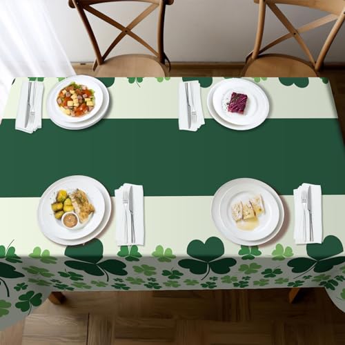 St Patricks Tablecloth for Rectangle Tables, 3 Pack Disposable Plastic 54" x 108" St Patricks Day Decorations, Shamrock Patterned Spring St Patricks Party Table Cloth for Dining Room Kitchen Decor