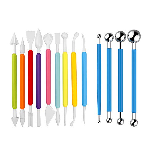 Amytalk 13PCS Fondant Tool, Cake Decorating Hand Tool, Double Head Metal Ball, Gum Paste Modeling Tools