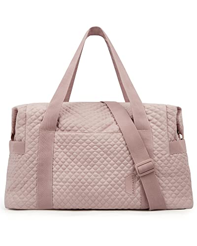 Weekender Bags for Women, BAGSMART Gym Bag with Yoga Mat, Travel Duffle Overnight Bag for Travel Essentials, Large Hospital Bag for Labor and Delivery(Pink)