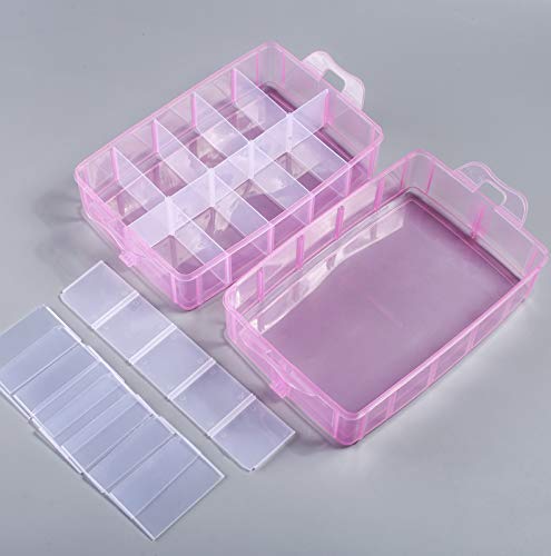 Sooyee Bead Organizer,3-Tier Craft Organizers and Storage,Stackable Storage Containers with 30 Compartments Dividers for Washi Tape,Toy, Nail,Art Supplies, Fishing Tackle, Pink