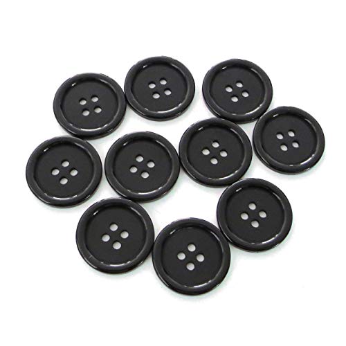 Buttons 1 Inch (1”) 4 Hole 10 Pieces - White Black Clear - Sewing Crafts Replacement Button -Perfect for Crafts, Coats, Shirts, Pants, Shorts, Cardigans, Blazers, Skirts (Black)