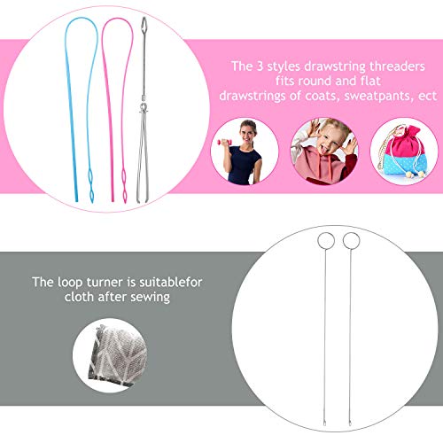 6 Pieces Sewing Loop Kit, Include Loop Turner Hook Flexible Drawstring Threader Metal Tweezers Long Loop Turner Tool with Latch for Fabric Belts Strips DIY Knitting Accessories