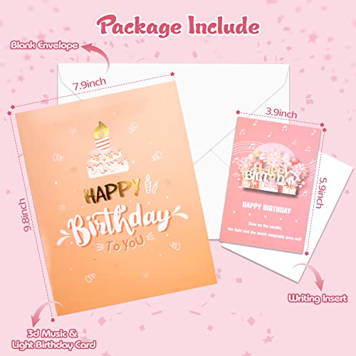 INPHER Musical Birthday Card 3D Pop Up with Light Blow Out LED Candle and Plays Happy Birthday Music Surprise Greeting Cards Gifts for Women Rose Gold