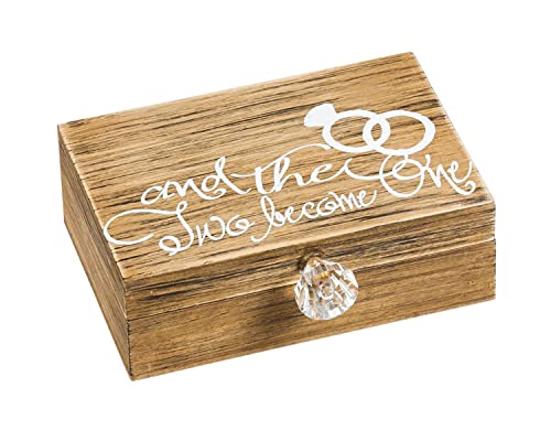 Cypress Home Wedding Decor “and Then Two Become One” Mr. and Mrs. Wooden Ring Holder Decorative Box - 5”W x 6”D x 2”H Elegant Wedding Proposal Rustic Gift Box