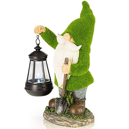 VP Home Earnest Flocked Garden Gnome with Lantern Solar Powered LED Outdoor Decor Light Great Addition for Your Garden Solar Powered Light Garden Gnome Christmas Decorations Gifts