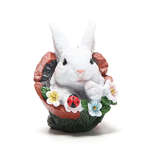 Hodao Easter Bunny Decorations Spring Home Decor Bunny Figurines(Spring Flower jar White Rabbit 2pcs)
