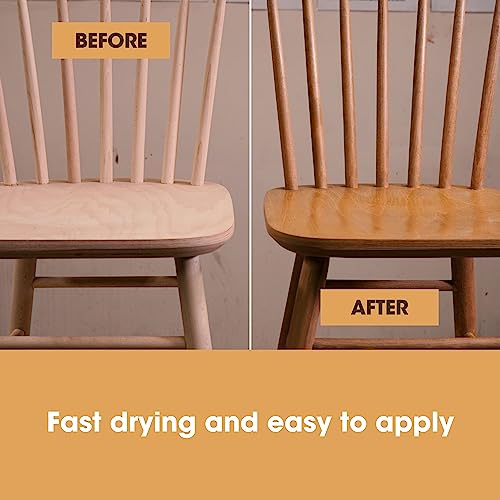 Furniture Clinic Wood Stain | Multiple Finishes | Fast Drying | Indoor and Outdoor Furniture and More | Water Based, Low Odor, Non-Toxic | Polyurethane| Teak (8.5oz / 250ml)