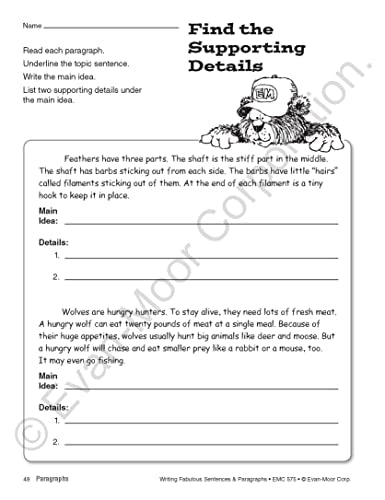 Evan-Moor Writing Fabulous Sentences & Paragraphs, Grades 4-6, Homeschool & Classroom Workbook, Activities, Main Ideas, Topic Sentences, Figurative Language, Descriptive Details, Writing Skills
