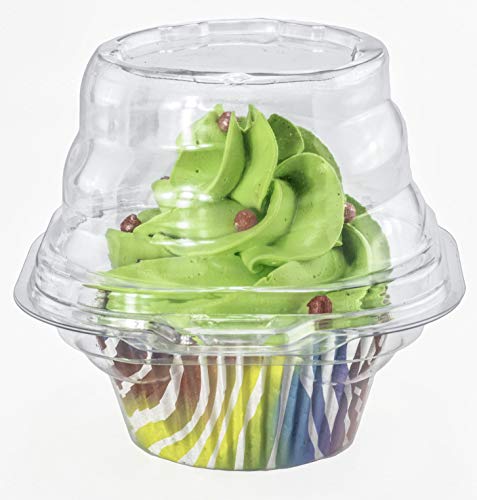 Katgely Individual Cupcake Container (Pack of 100) - Single Compartment Cupcake Carrier Holder Box - Stackable - Deep Dome - Clear Plastic - BPA-Free